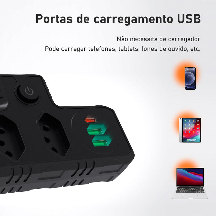 Extensão tomada, Extensão elétrica, Tomada usb, Extensão, regua de de tomada