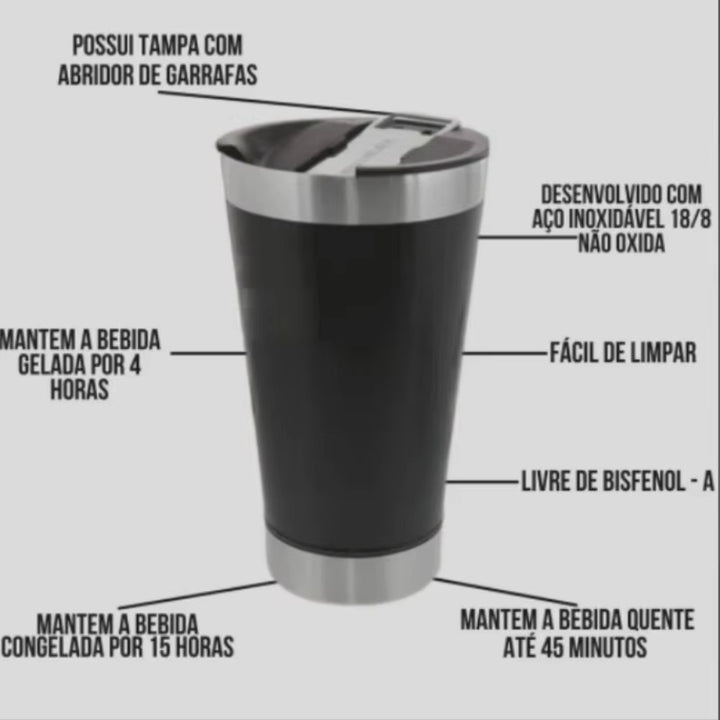 Copo Térmico 473ml Beba Gelado ou Quente com Tampa e Abridor