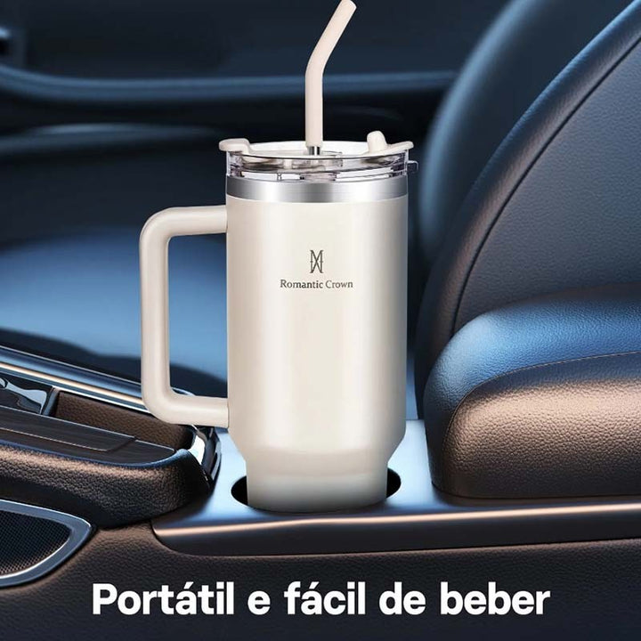 Romantic Crown Copo Térmico Inox 1,2l Com Alça, Tampa, Canudo Inox E Escova
