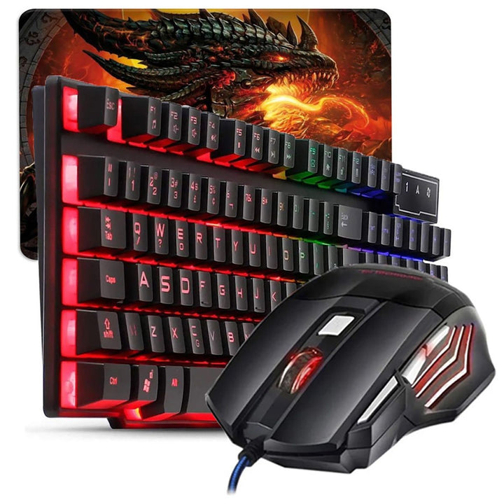 Kit Teclado Semi-mecânico + Mouse Gamer 3200 Dpi + Mouse Pad