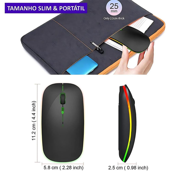 Kit Até 3 Mouses Sem Fio Recarregável Led Rgb 2.4 Ghz Sem Fio