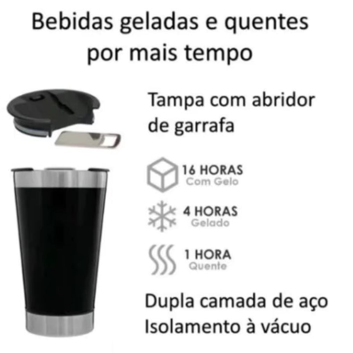 Copo Térmico 473ml Beba Gelado ou Quente com Tampa e Abridor