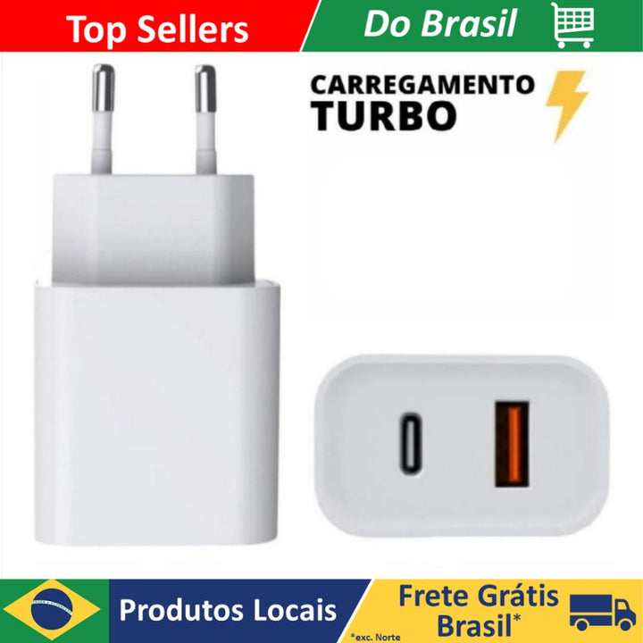 Carregador Fonte para iPhone Turbo Rapido 38w PD Tipo C Usb 2 Entradas