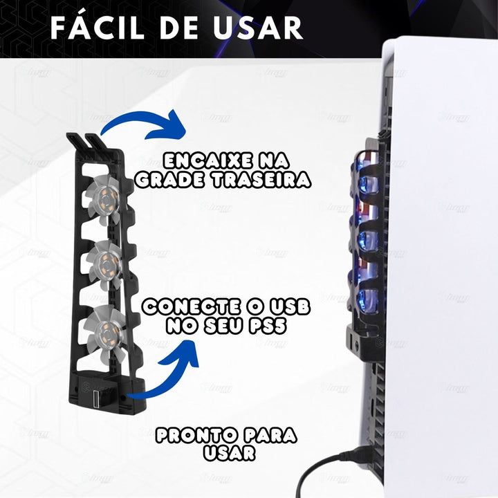 Cooler Ventilador USB com LED para Console PS5 Fácil Instalação