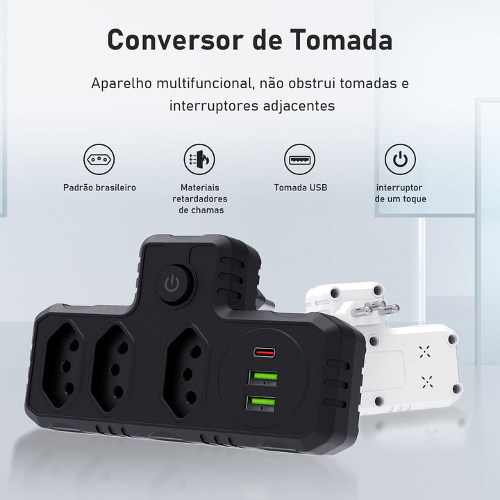 Extensão tomada, Extensão elétrica, Tomada usb, Extensão, regua de de tomada