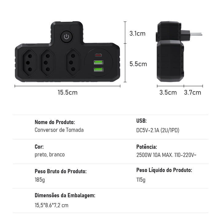 Extensão tomada, Extensão elétrica, Tomada usb, Extensão, regua de de tomada