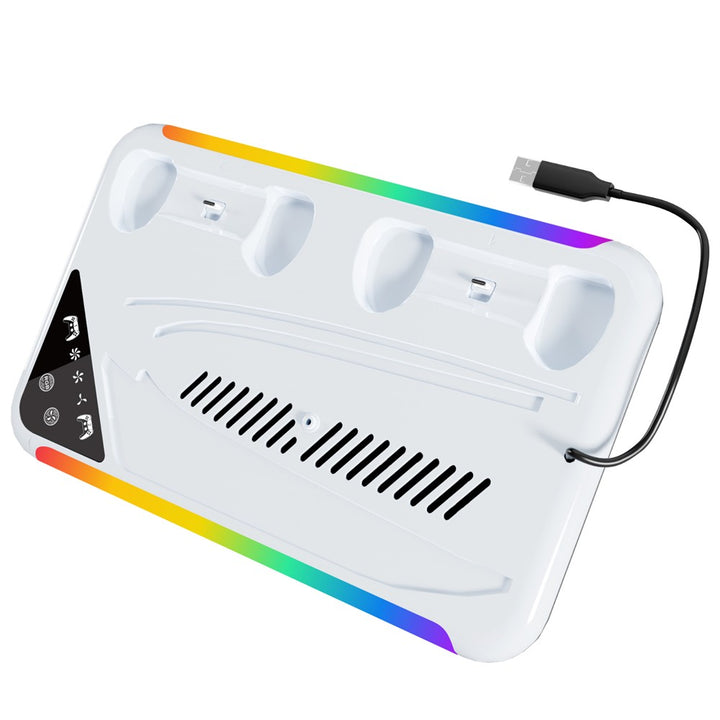 Suporte de resfriamento RGB para console PS5 Slim Base de carregamento de gamepad + Gancho para fone de ouvido e rack pra armazenamento de cd