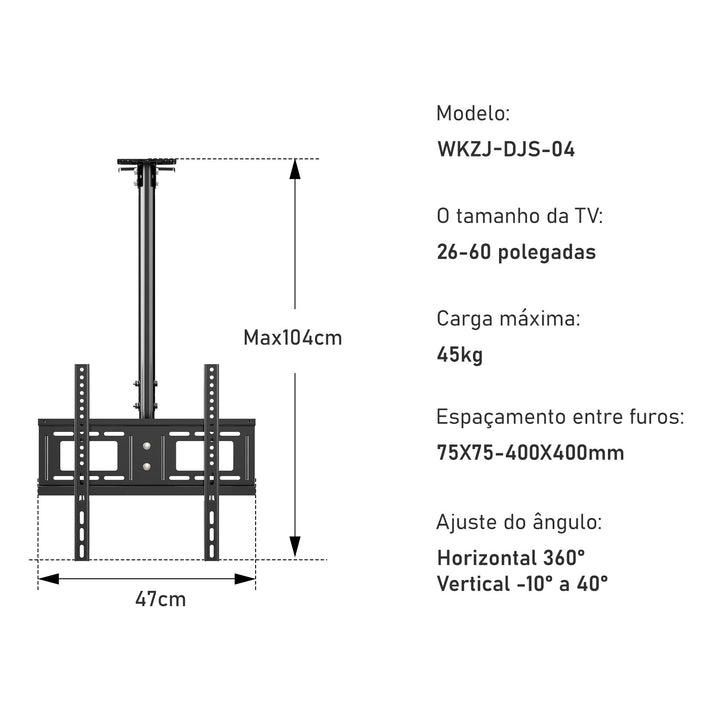 Suporte TV Teto, Suporte Para TV, Racks Para TV, 45KG, 26-60 Polegadas