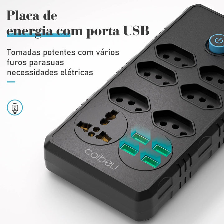 Extensão tomada, Extensão elétrica, Tomada usb, Extensão, regua de de tomada