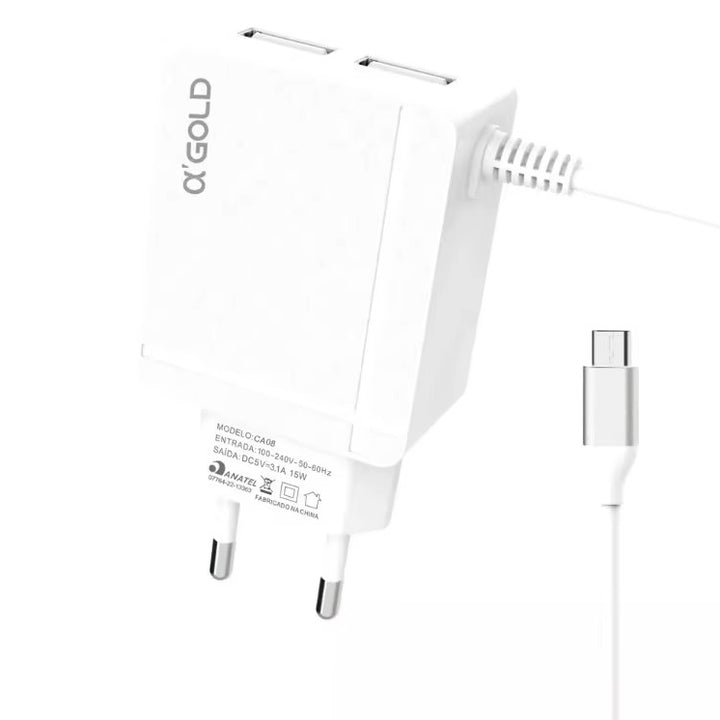 Kit Carregador de Celular Turbo USB com Cabo Carga Rápida e Certificação Anat