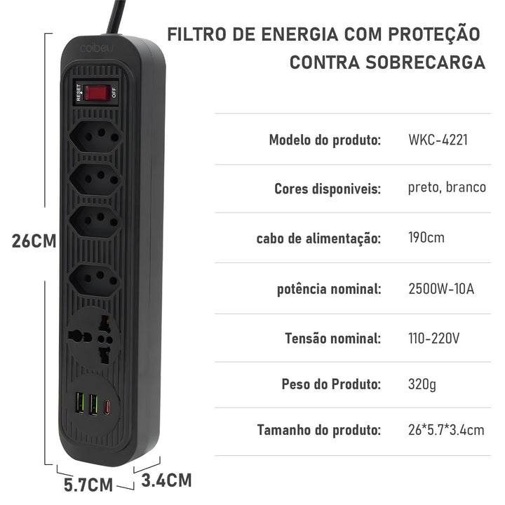 extensão tomada usb filtro de linha para pc do brasil, atenção de tomadas