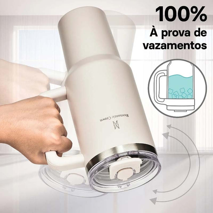 Romantic Crown Copo Térmico Inox 1,2l Com Alça, Tampa, Canudo Inox E Escova