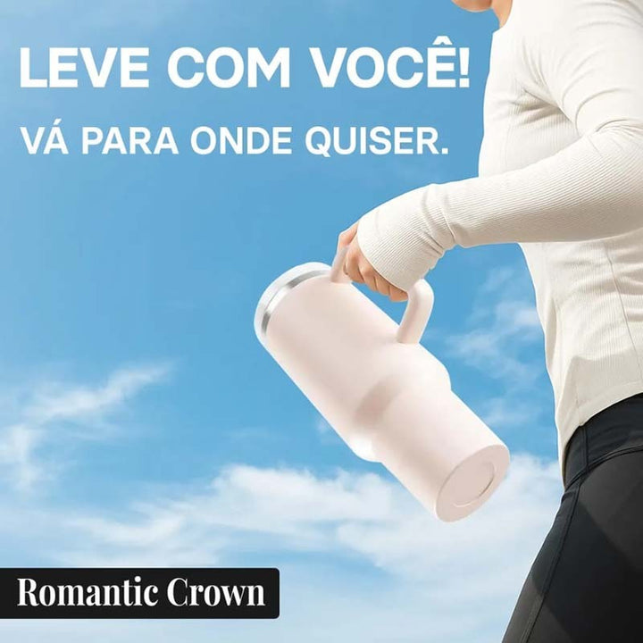 Romantic Crown Copo Térmico Inox 1,2l Com Alça, Tampa, Canudo Inox E Escova