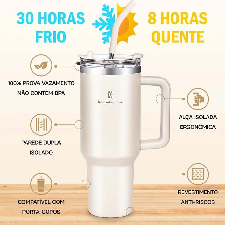 Romantic Crown Copo Térmico Inox 1,2l Com Alça, Tampa, Canudo Inox E Escova