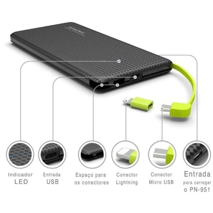 Carregador Portatil Power Bank para V8/Lightning 10000Mah Bateria Portátil Pineng