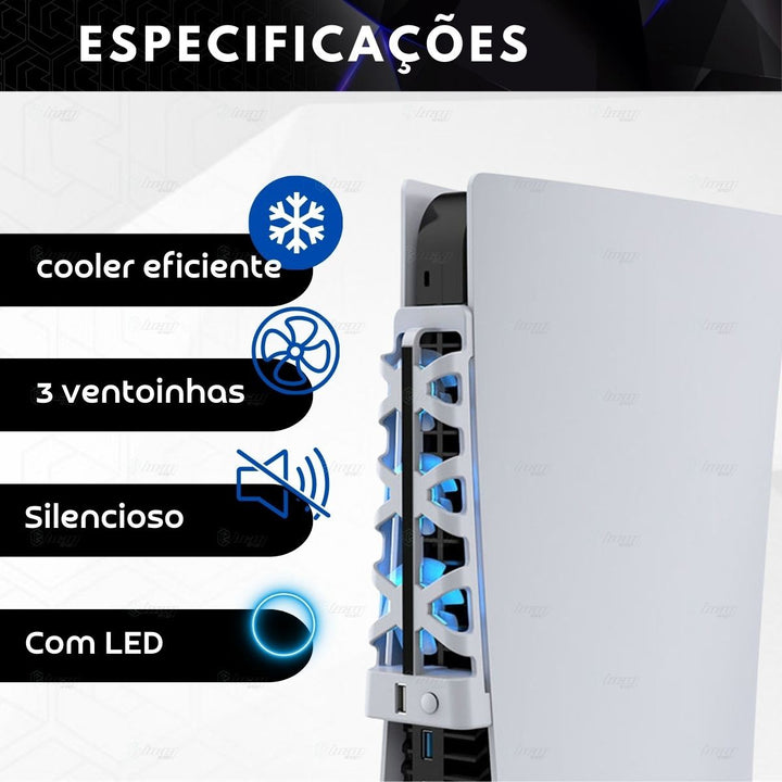 Cooler Ventilador USB com LED para Console PS5 Fácil Instalação