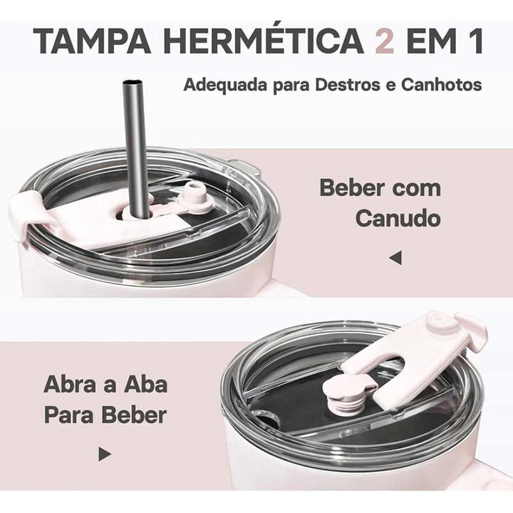Romantic Crown Copo Térmico Inox 1,2l Com Alça, Tampa, Canudo Inox E Escova