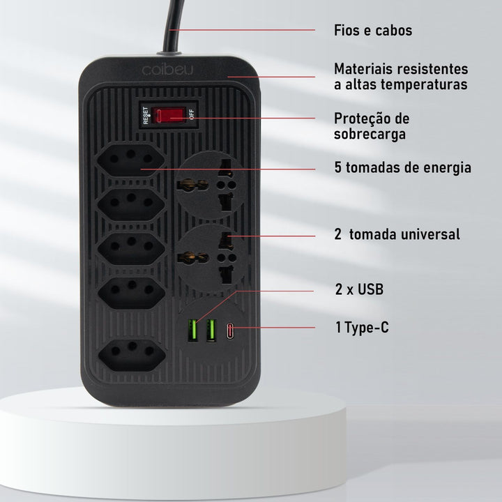 Extensão tomada, Extensão elétrica, Tomada usb, Extensão, regua de de tomada