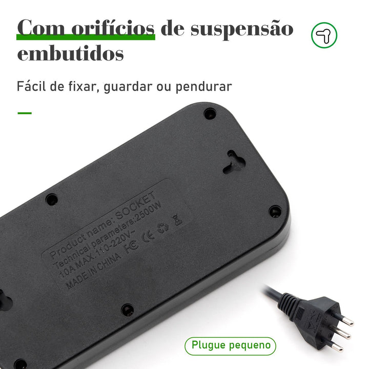 Extensão tomada, Extensão elétrica, Tomada usb, Extensão, regua de de tomada