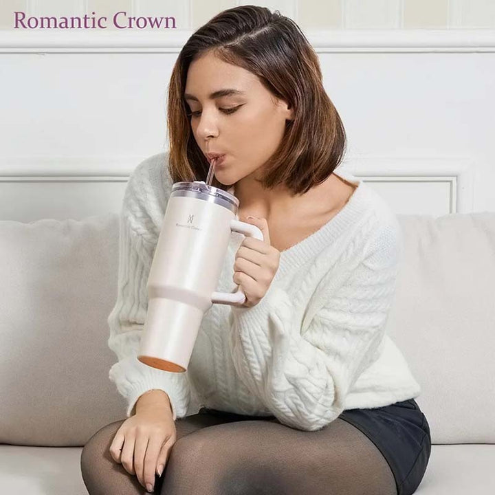 Romantic Crown Copo Térmico Inox 1,2l Com Alça, Tampa, Canudo Inox E Escova