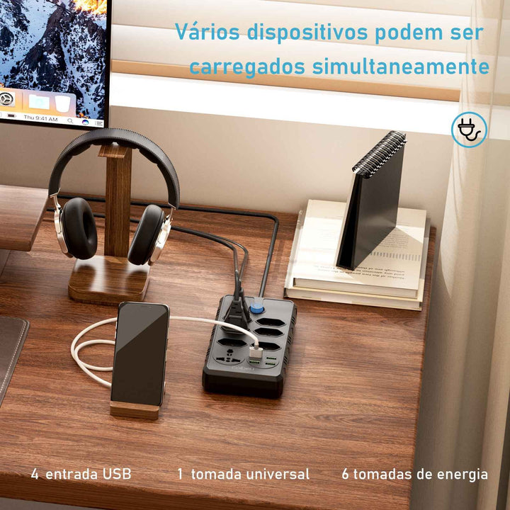Extensão tomada, Extensão elétrica, Tomada usb, Extensão, regua de de tomada