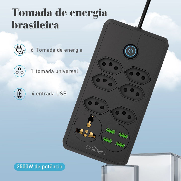 Extensão tomada, Extensão elétrica, Tomada usb, Extensão, regua de de tomada