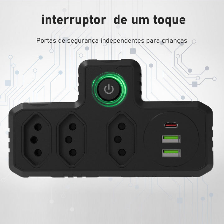 Extensão tomada, Extensão elétrica, Tomada usb, Extensão, regua de de tomada