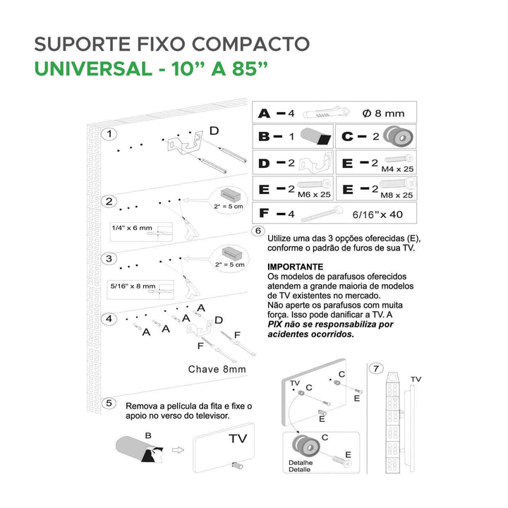 Suporte Compacto Para Tv / Monitor Fixo - 10" Até 85" - 80kg