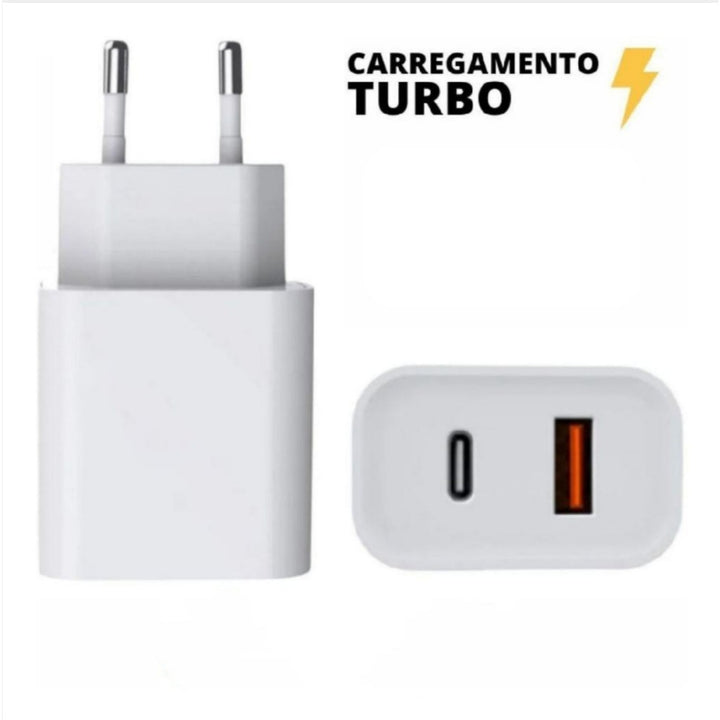 Carregador Fonte para iPhone Turbo Rapido 38w PD Tipo C Usb 2 Entradas
