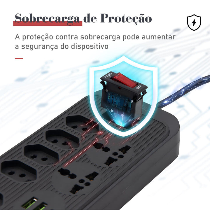Extensão tomada, Extensão elétrica, Tomada usb, Extensão, regua de de tomada