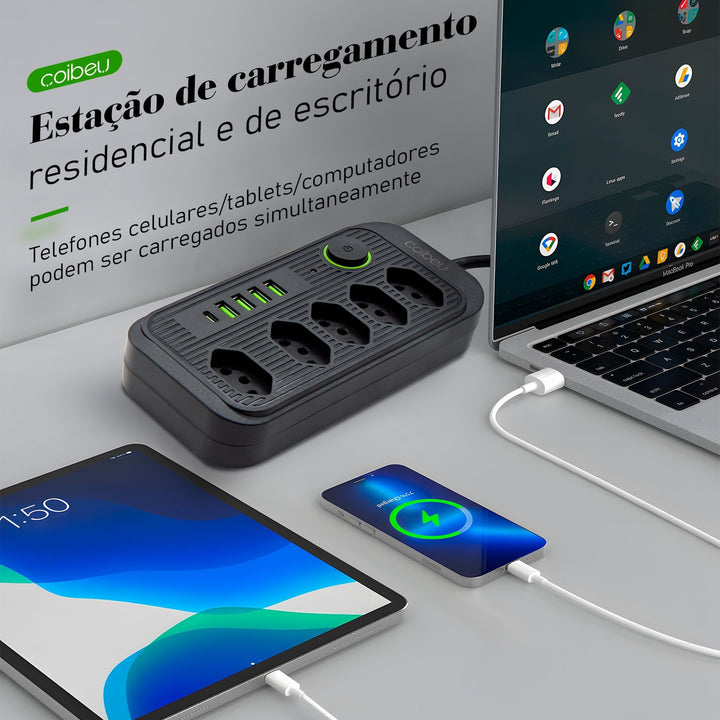 Extensão tomada, Extensão elétrica, Tomada usb, Extensão, regua de de tomada