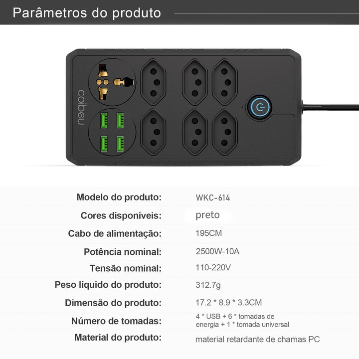 Extensão tomada, Extensão elétrica, Tomada usb, Extensão, regua de de tomada