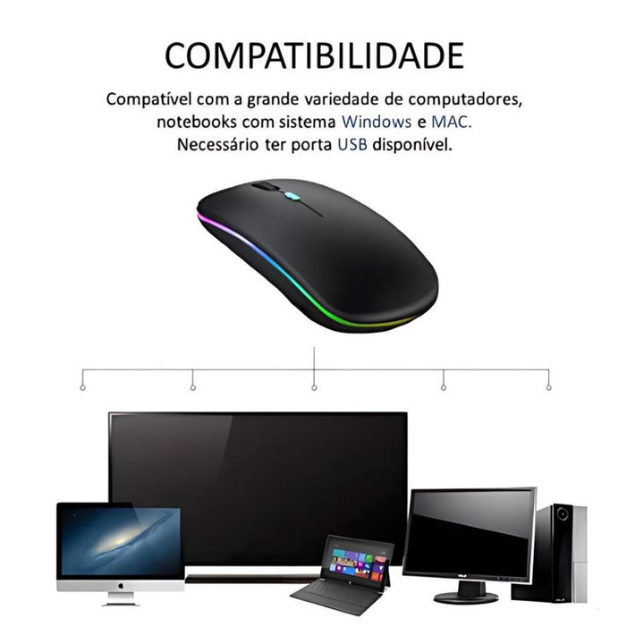 Kit Até 3 Mouses Sem Fio Recarregável Led Rgb 2.4 Ghz Sem Fio