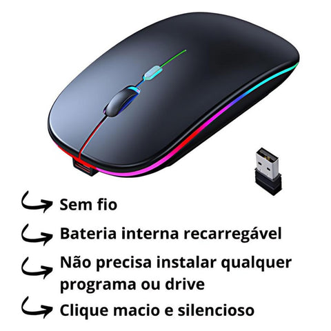 Kit Até 3 Mouses Sem Fio Recarregável Led Rgb 2.4 Ghz Sem Fio