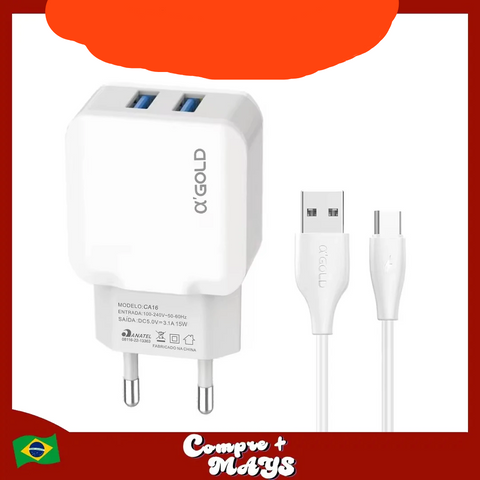 Kit Carregador de Celular Turbo USB com Cabo Carga Rápida e Certificação Anat