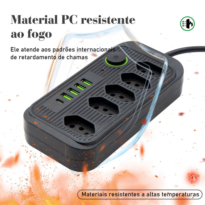 Extensão tomada, Extensão elétrica, Tomada usb, Extensão, regua de de tomada