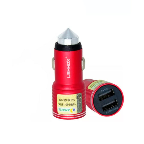 Carregador Veicular 2 USB 3.1A com cabo Tipo C Vermelho