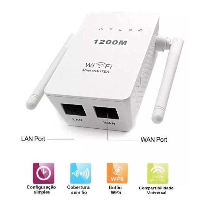 Repetidor Roteador Wifi 1200mbps 2 Antenas Sinal Wireless